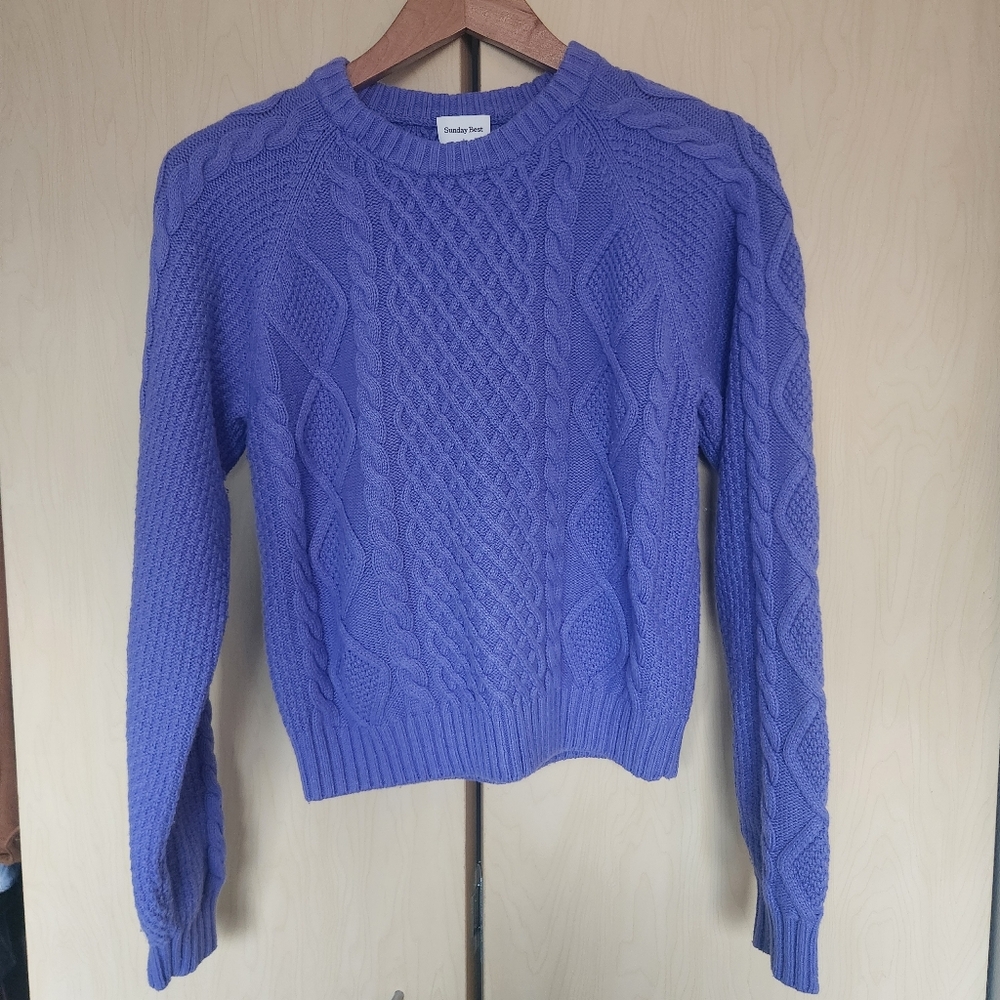 Aritzia Sunday Best Lilac Cable Sweater Merino Wool Blend Sz S